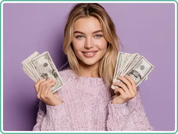 Beautiful Woman Holding Cash Smiling